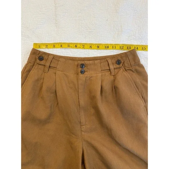 Madewell Harlow Wide Leg Pleated Trousers Brown Linen Blend Size 4 High Rise - Picture 5 of 9